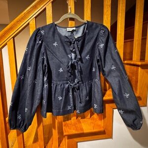 Navy Blue Embroidered Women's Blouse